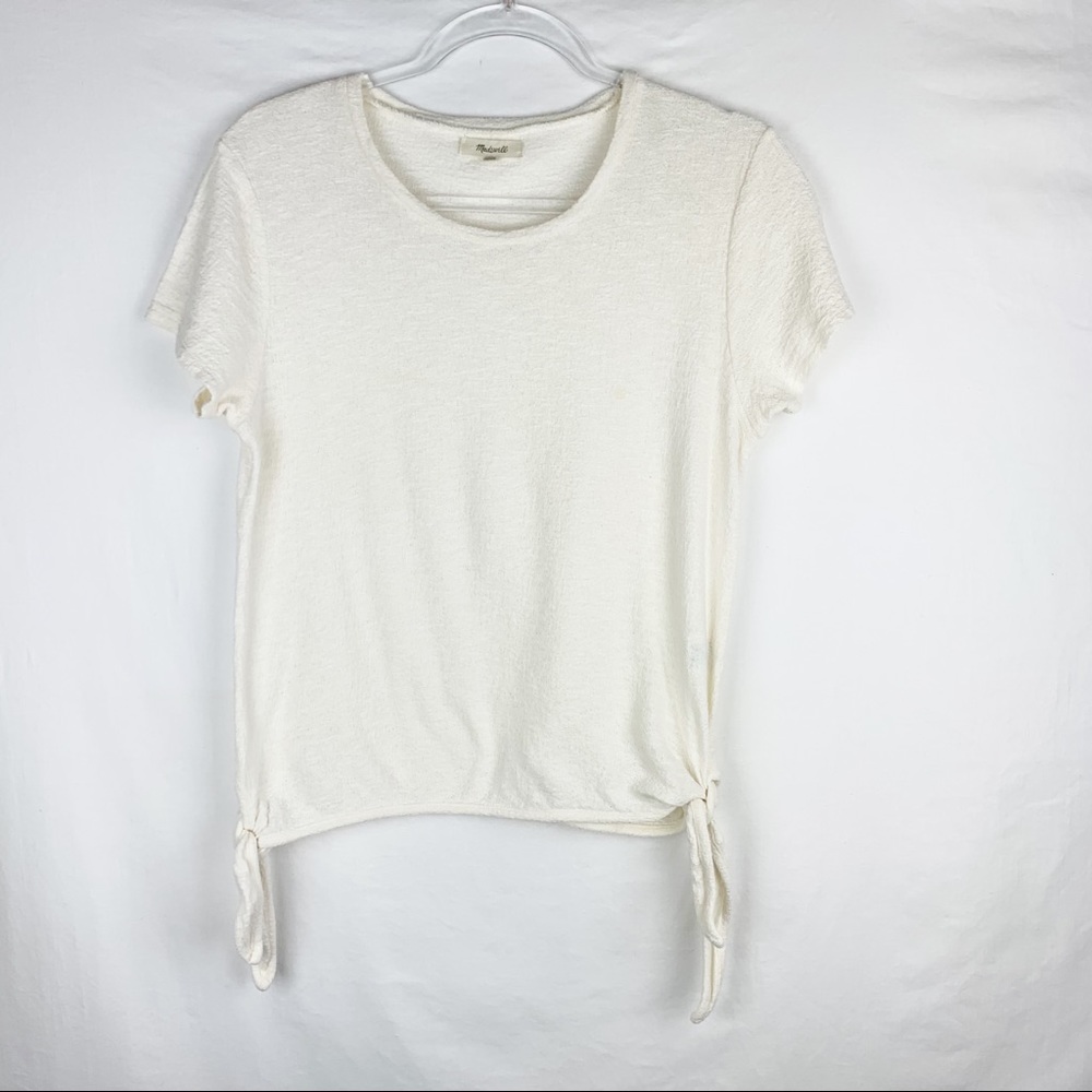 Madewell Cream Cotton Knit Textured Top Side Ties Knots sz S
